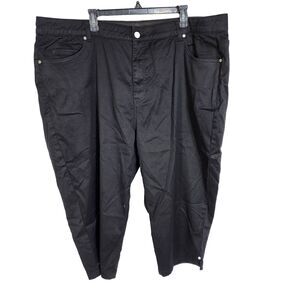 Catherines Women's Capri Crop Pants Plus Size 30W Sateen Stretch Black High Rise